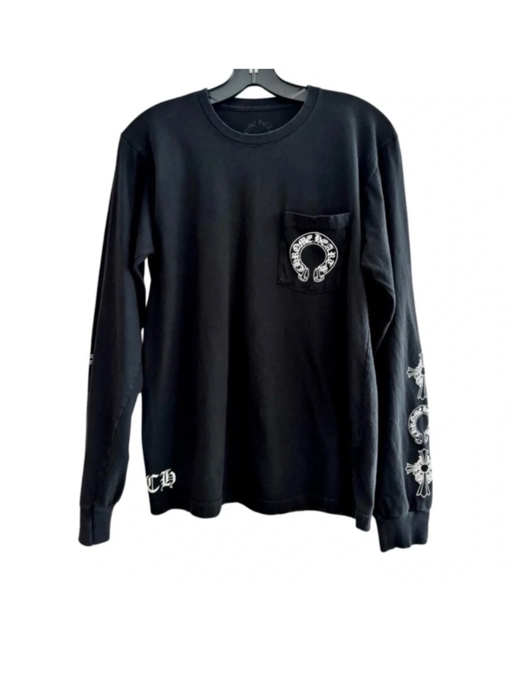 CHROME HEARTS Long-Sleeve Horseshoe Pocket Shirt Black Large
